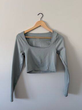 DYNAMITE | Ribbed Square Neck Sage Green Long Sleeve Crop Top (size medium)
